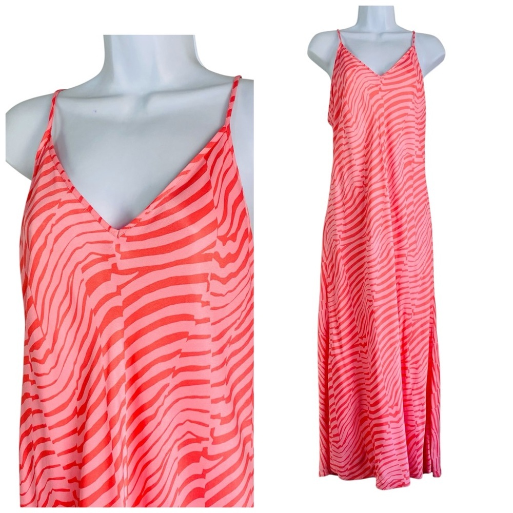 Hudson North Pink Abstract Striped Maxi Dress Size L